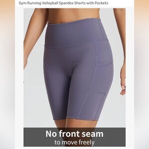 Baleaf purple 8-inch high-waist bike shorts with side pockets